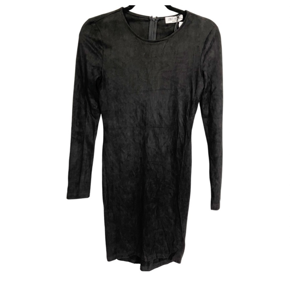 Lost Muse black suede like long sleeve body con size 8 ladies dress.